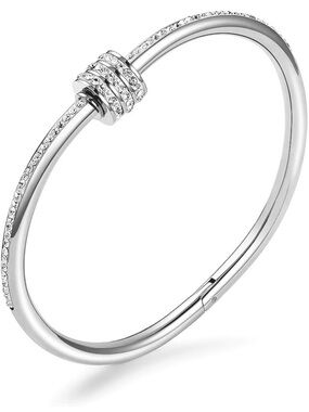 Rhodium Plated AAAAA CZ Screw Barrel Hinged Bangle Bracelet NIB